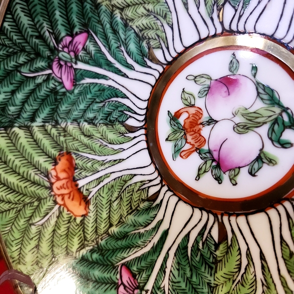 Neiman Marcus Horchow Chinese Export Famille Rose Verte Bok Choy Brass Plate VTG - Picture 3 of 15